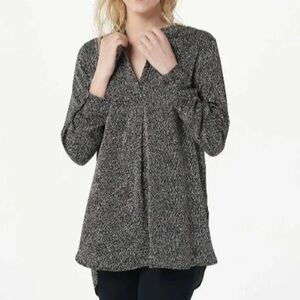 bishop + young‎ black and gold satin v neck long sleeve pebble print tunic